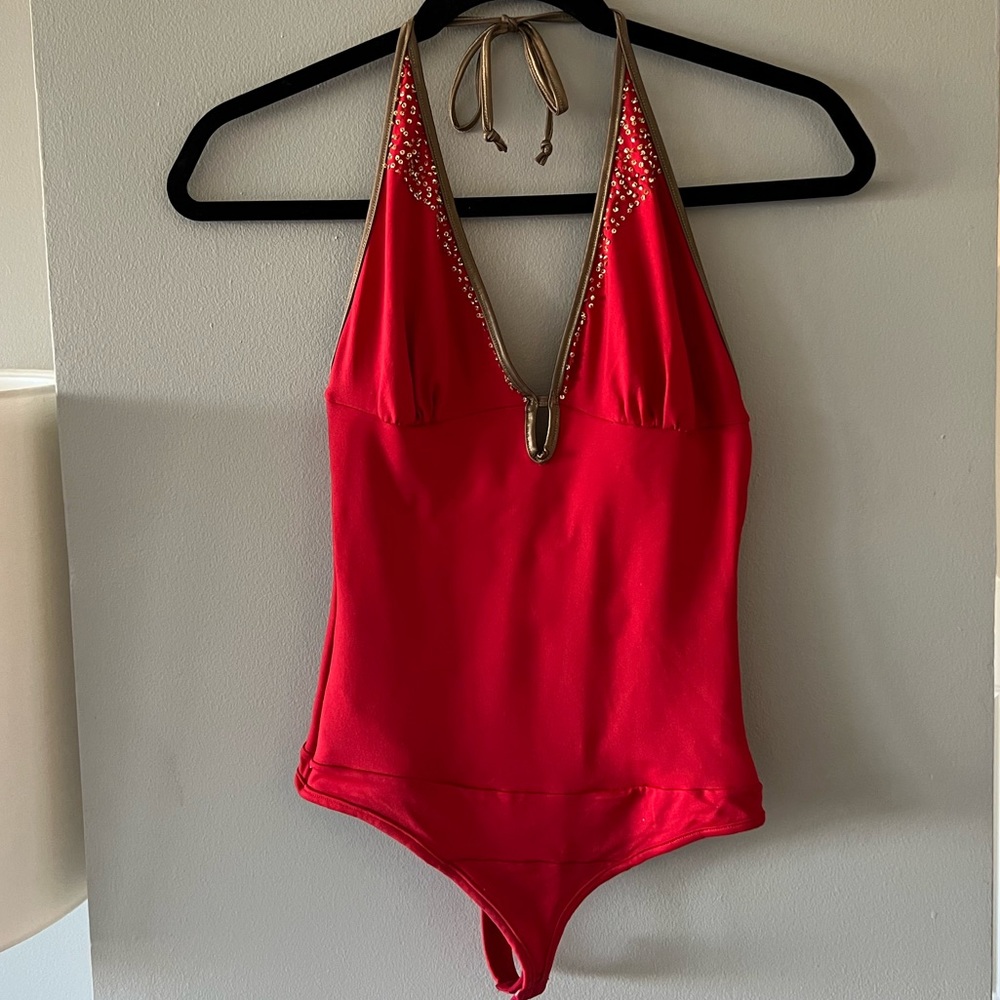 Red Halter Shapewear Bodysuit